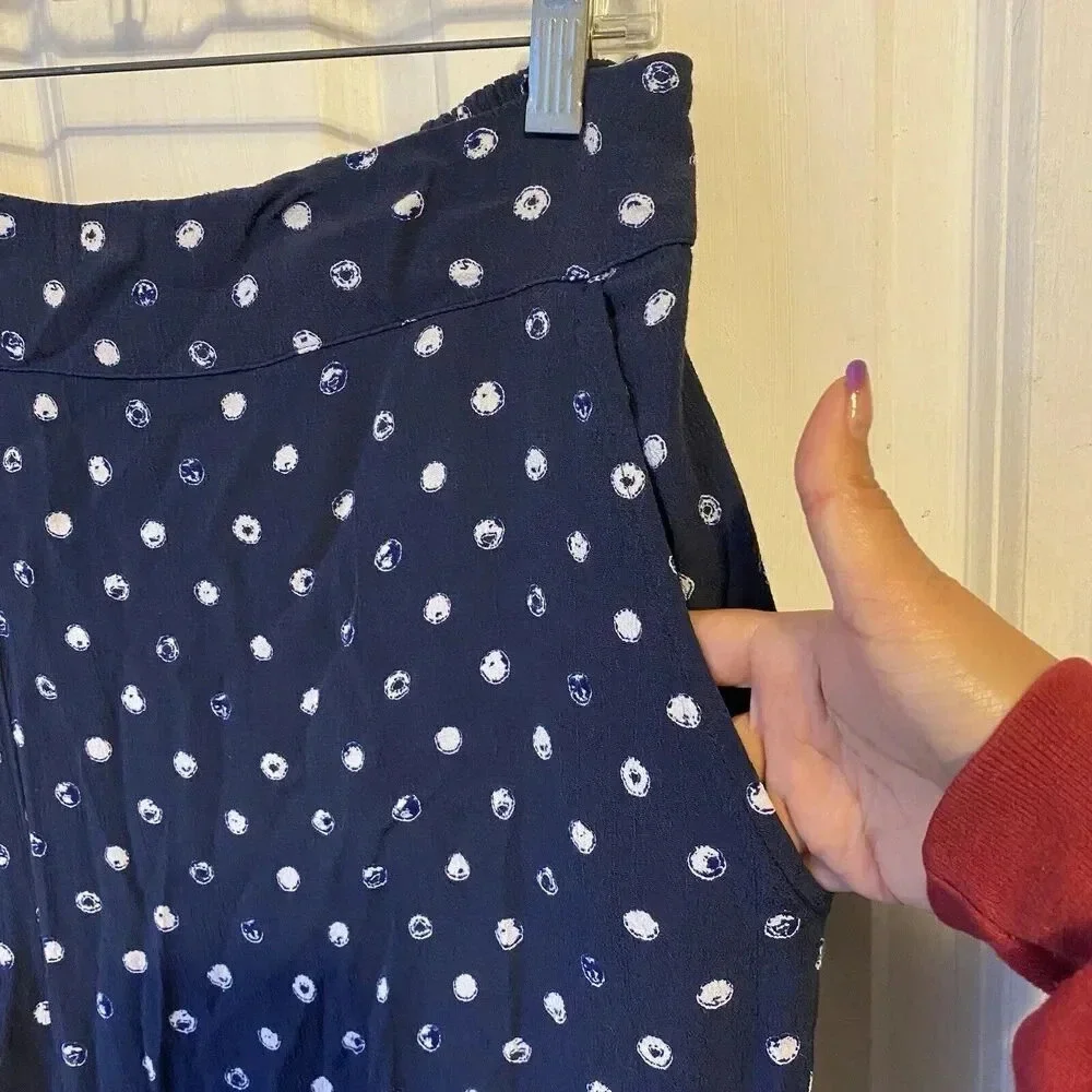 Lucky Brand Womens Sz 2X Navy Blue Balls Print Casual Pull On Pants Pocket